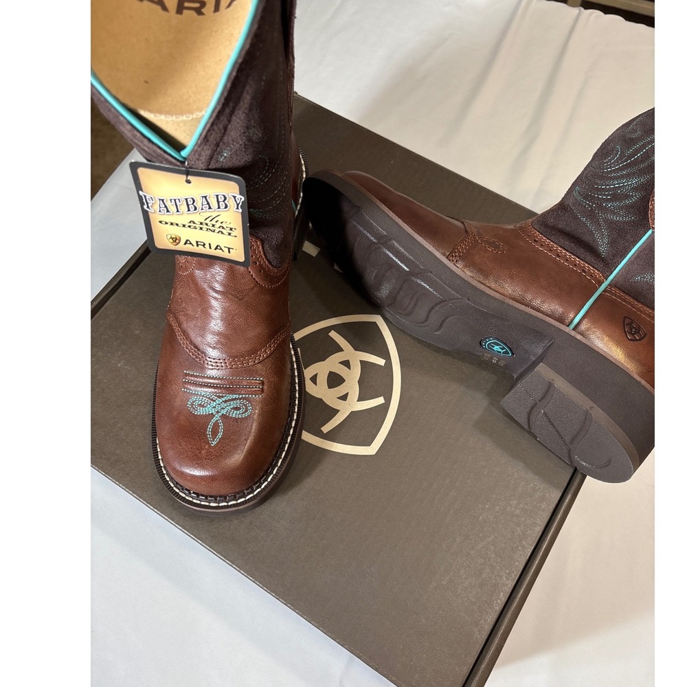 Ariat Fatbaby Original Western Boots Brown Turquoise Leather Suede 10000832 9.5B - Picture 2 of 6